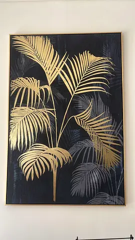 Gold Palm Leaves Framed Wall Art on Black Background Width: 83 cm and height 122 cm