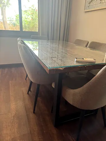 6 dining chairs - grey fabric very good condition for sale