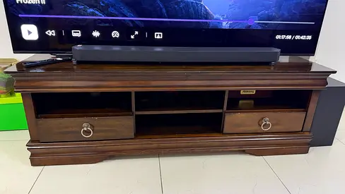 Solid Wood TV Cabinet with Drawers and Open Shelves