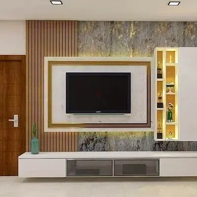 Modern Wall Mounted Entertainment Center with Integrated Shelving