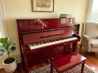 MIKI Upright Piano - Gloss Mahogany, Good Condition