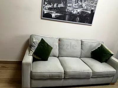 Beige 3-seater fabric sofa - good condition