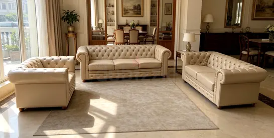 Leather Chesterfield Sofa Beige 6 Seater
