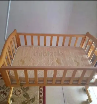 Wooden Baby Crib with Mattress - Good Condition