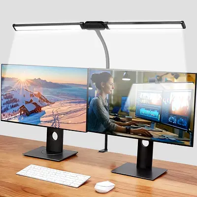 LED Dimmable Desk Lamp with Dual Head  Gooseneck (Black)