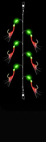 6-Hook Illuminated Fishing Rig with Glow Beads and Feathered Hooks