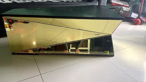 Low mirrored TV cabinet / console table - modern geometric design