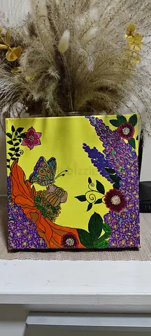 Handpaint canvas painting. Acrylic medium size 8×8 cm...