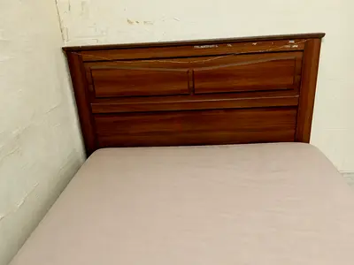 Solid Wood Double Bed Frame with Headboard (Good Condition)