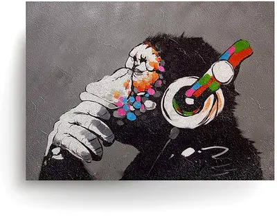 Monkey with Headphones Wall Art