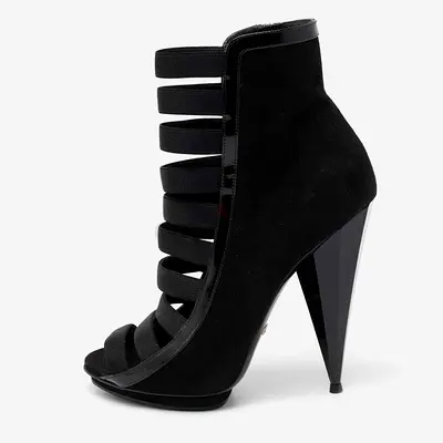 Gucci Black Patent And Suede Olimpia Strappy Ankle Boot Size 39