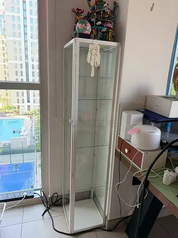 Tall White Glass Display Cabinet / Curio Cabinet - Slim Showcase