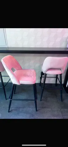 Modern pink velvet dining chairs + table and bench/ sofa