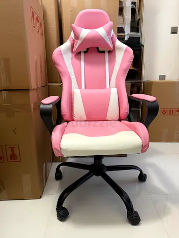 Pink and White Gaming/Office Chair with Head  Lumbar Support