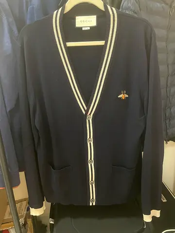 Authentic Gucci Blue Bee Wool Knit Cardigan