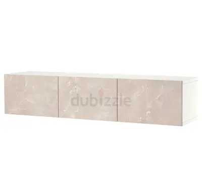Wall-mounted modern storage cabinet with 3 doors - beige marble look finish https://www.ikea.com/ae/