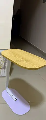 Modern C-Shaped Wooden Side Table with White Metal Base
