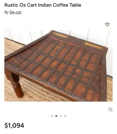 Rustic Indian Ox Cart Coffee Table - Solid Wood