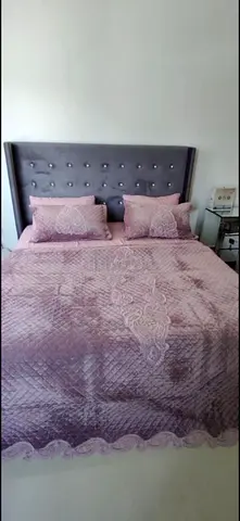 Queen bed with tufted upholstered headboard with ikea mattress for URGENT SALE