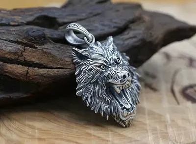 Sterling Silver Wolf Head Pendant — Handmade Detailed Pendant
