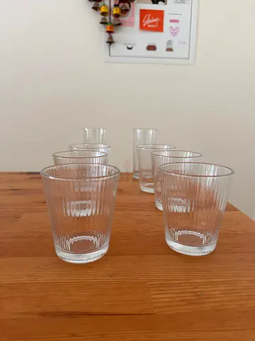 Set of 6 Clear Ribbed Drinking Glasses