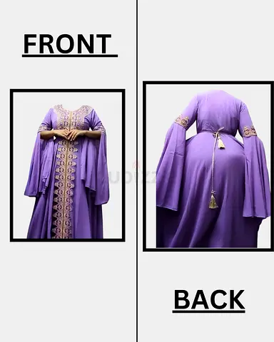 Purple Embroidered Abaya / Kaftan with Bell Sleeves, Size Approx L/Xxl/3XL (WEIGHT : 70-95 KG)