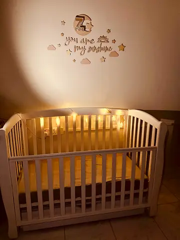 White Wooden Baby Crib with Matress and Drawer - Solid, Good Condition