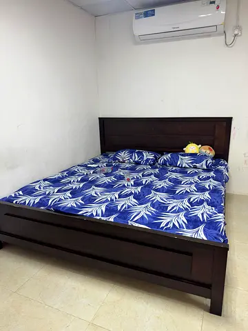 Dark Wood Double Bed Frame with Headboard (Includes Mattress)