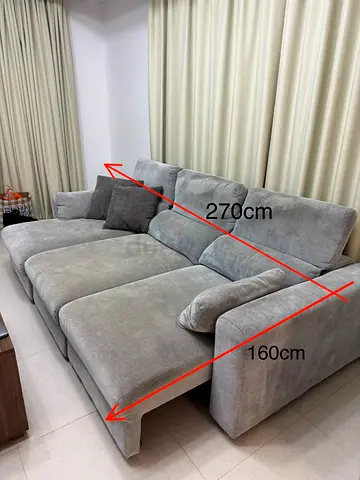 Large L-shaped 4-seater Grey Fabric Sofa (270cm x 160cm) - Good Condition