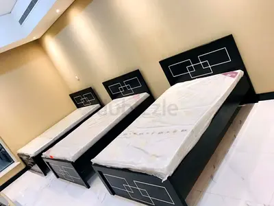 one piece Single Beds with Mattresses - Black Wooden Frames