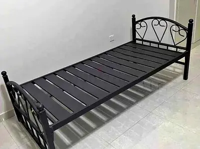 Sturdy Black Metal Single Bed Frame with Heart Detail