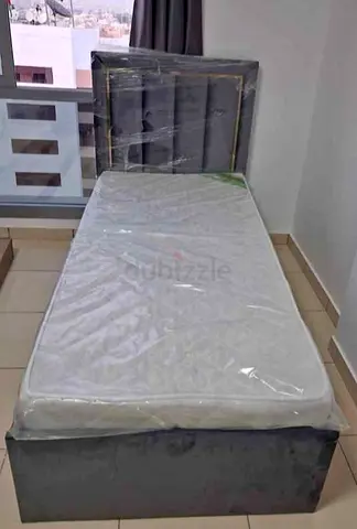 Single bed frame with mattress — barely used, grey velvet