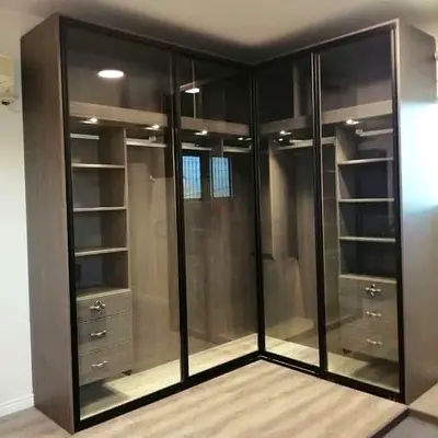Modern L-Shaped Corner Wardrobe with Glass Sliding Doors