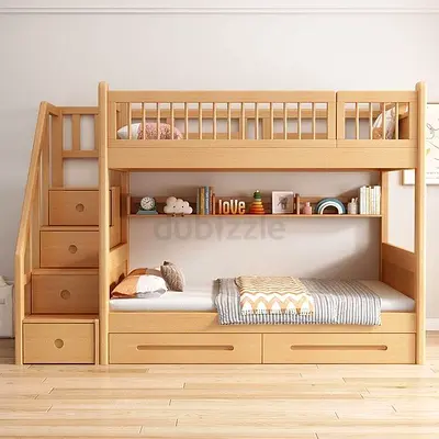 Solid Wood Bunk Bed with Storage Stairs and Drawers on