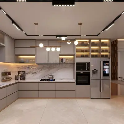Modern Minimalist Kitchen Cabinet Set with Integrated Lighting