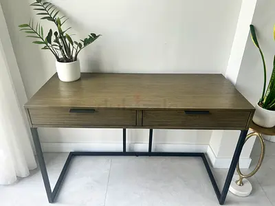 Wooden Desk with Metal Frame - Compact Drawers