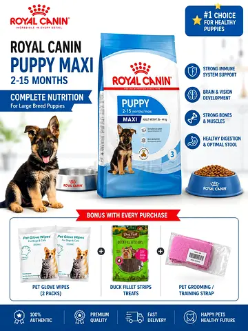 Royal Canin Puppy Maxi 2-15 Months - 15kg (with bonus treats  grooming strap)