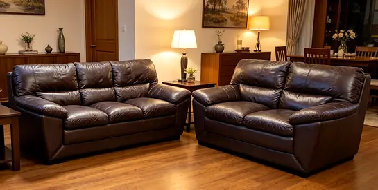 Dark Brown Leather 3+2 Seater Sofa  Loveseat Set - Good Condition