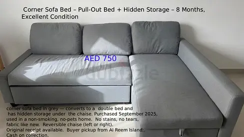 Corner Sofa Bed Grey 3-Seater with Storage — 8 Months