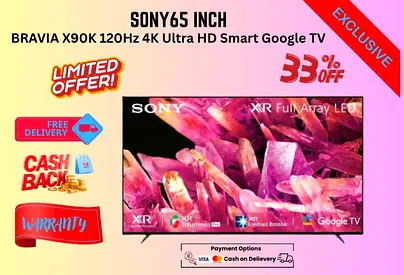 Sony 65 inches” Class X90K 4K HDR Full Array LED TV with Google TV-FREE Delivery-Warranty
