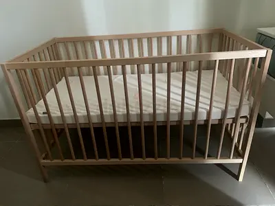 Wooden Baby Crib with Mattress - Light Wood