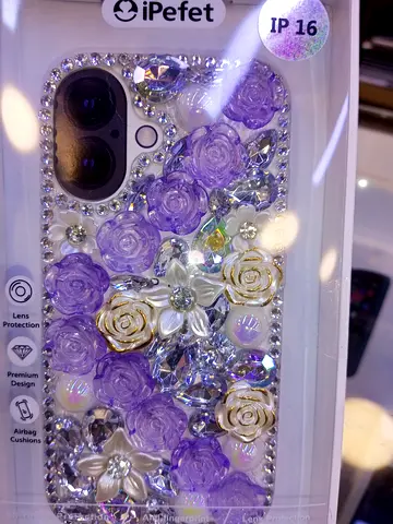 Hand-decorated bling purple floral iPhone case (new in pack)
