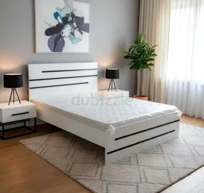 White Wooden Double Bed with mattress