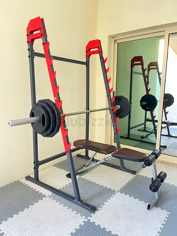 Imported from UK, weight rack,Olympic barbell, total of 60 kg weight, and adjustable bench