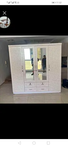 White 4-Door Wardrobe with Mirror and Drawers - Good Condition