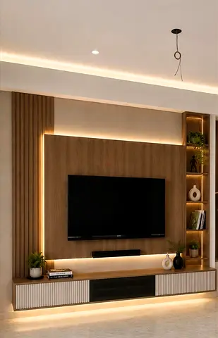Elegant Wood  Fluted Media Console