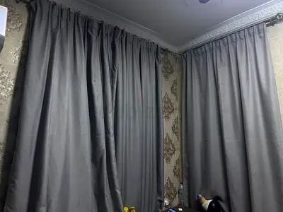 Grey Curtains - Pair, Heavy Fabric, Good Condition 3 pieces