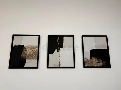 Set of 3 Abstract Framed Wall Art Prints - Black  Neutral Tones