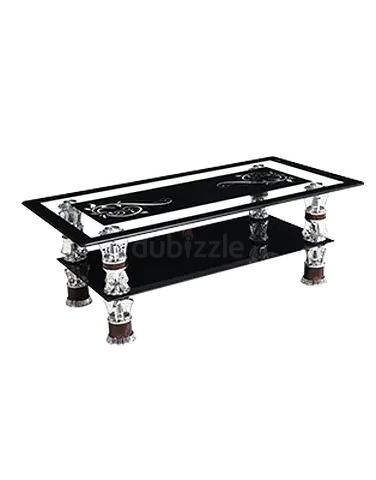 Modern Rectangular Glass Coffee Table with Floral Pattern