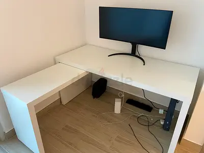 IKEA white desk with pull-out panel — Great Condition